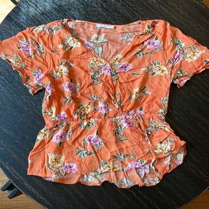 Orange Flower Detail Lush Peplum Top